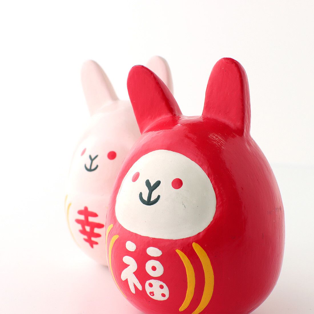 日本代購 - 木製兔兔不倒翁招福新年擺飾-1入組-白 (6×9cm)