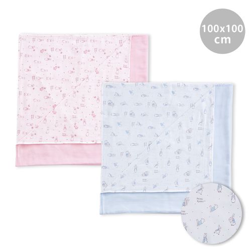 比得兔紗布大浴巾 100x100cm(純棉紗布 手帕 拍嗝巾 澡巾 寶寶蓋被)-淡粉色