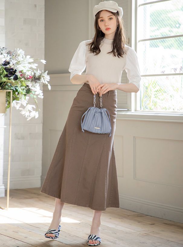 日本 GRL - 2way 百褶束口金屬鏈側背包-白 (17x22x5.5cm)