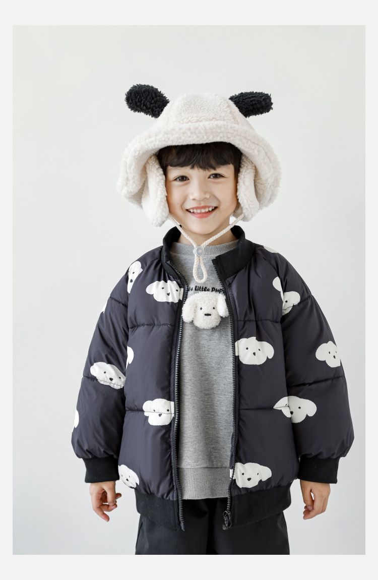 TONGMO - (加絨)立體圓領保暖長袖上衣/大學T-狗狗-淺麻灰色