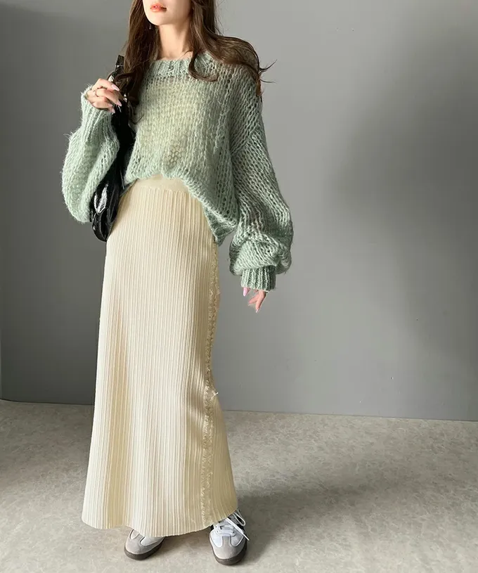 日本 Classical Elf - mily bilet 羅紋修身側流蘇針織長裙-黑