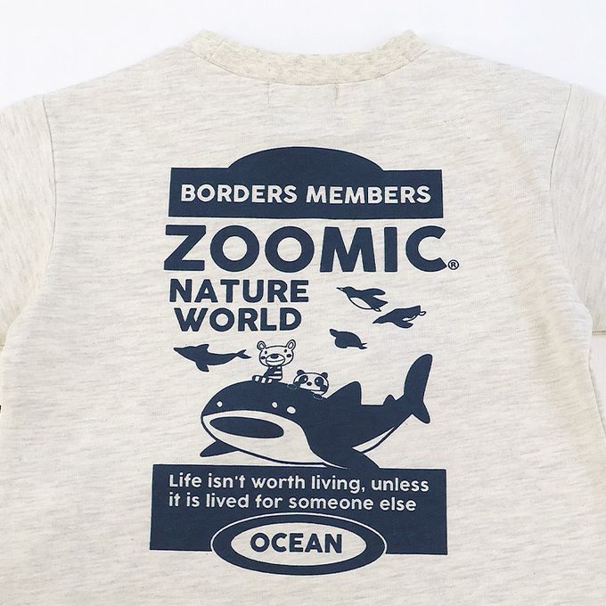 日本 ZOOLAND - 海洋印花短袖上衣-鯨魚口袋-海藍