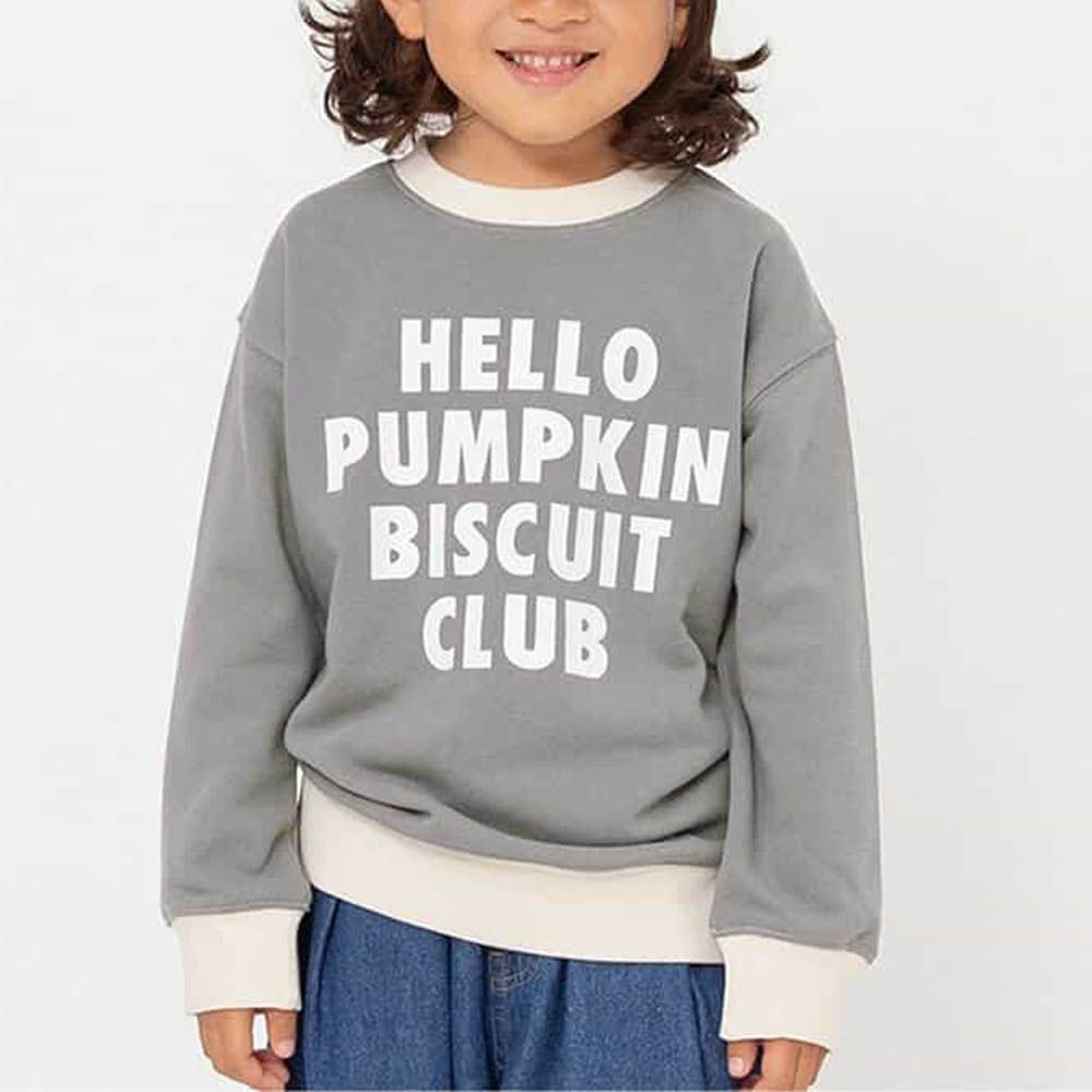 美式英文LOGO縮口長袖上衣-灰