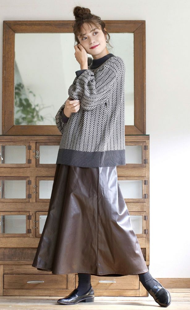 日本 zootie - 人字紋小高領針織毛衣-淺卡其