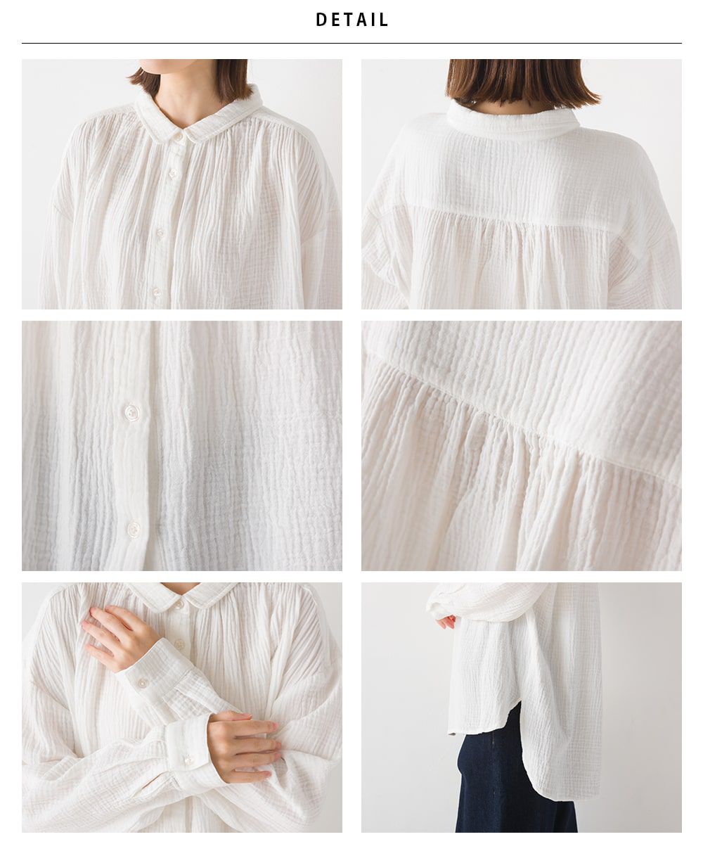 日本 OMNES - 翻領質感二重紗長袖襯衫-格紋-灰黑