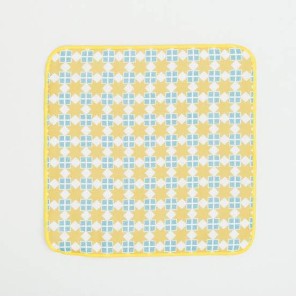 印花樂 inBlooom - 和風雙層小方巾(日本製)-老磁磚-星芒黃藍 (24 x 24 cm)