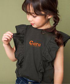 日本 BREEZE - 華麗感荷葉邊一分袖上衣-炭黑