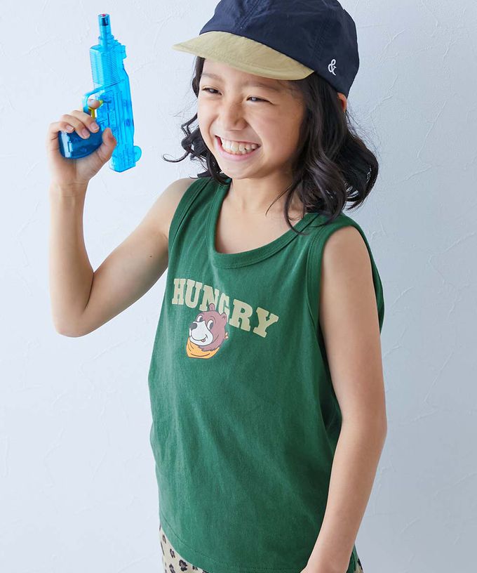 日本 devirock - 100%棉 定番印花無袖上衣-熊熊logo-濃綠