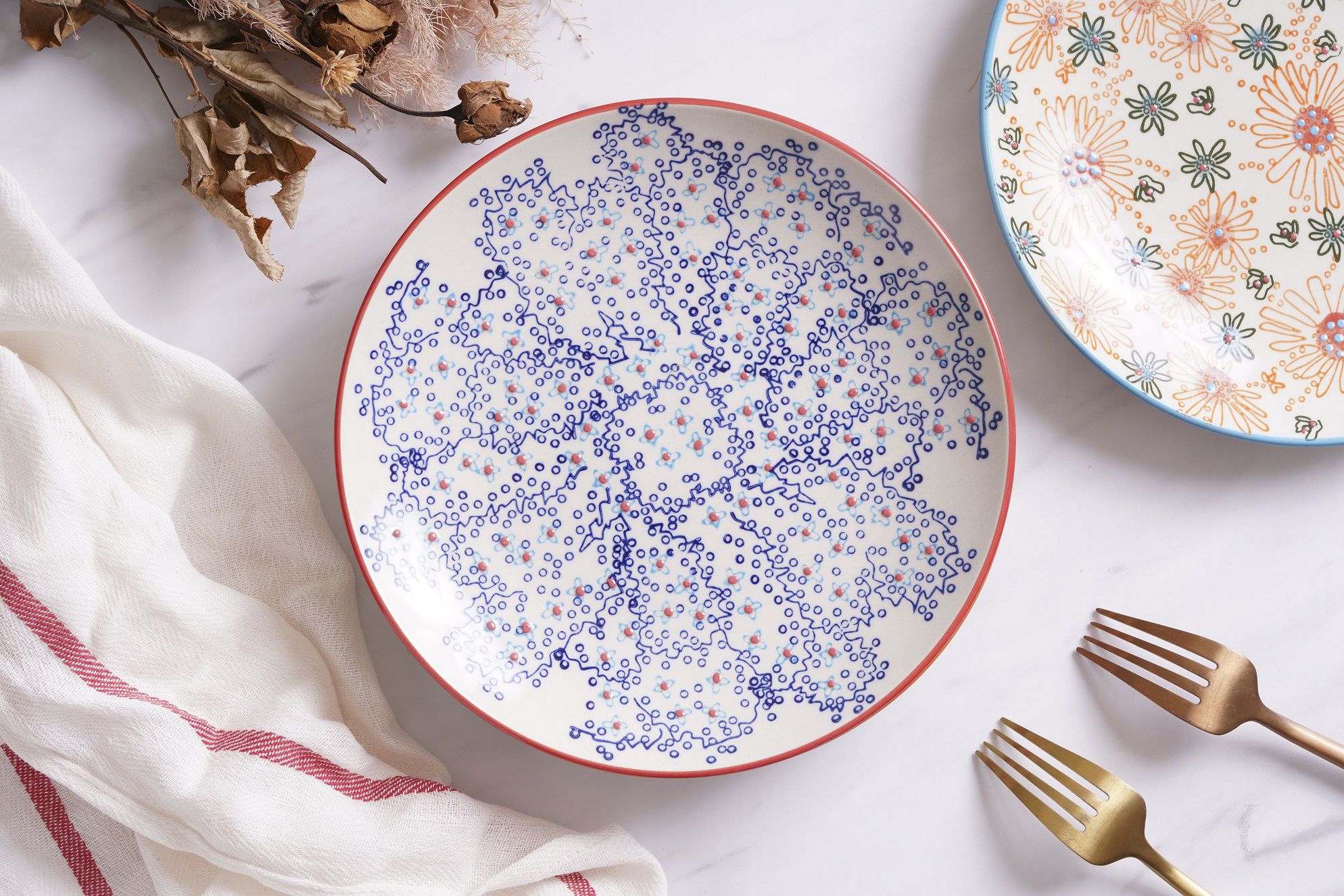 法國 Chehoma - 點繪花點-8吋盤 (直徑20cm)-4入