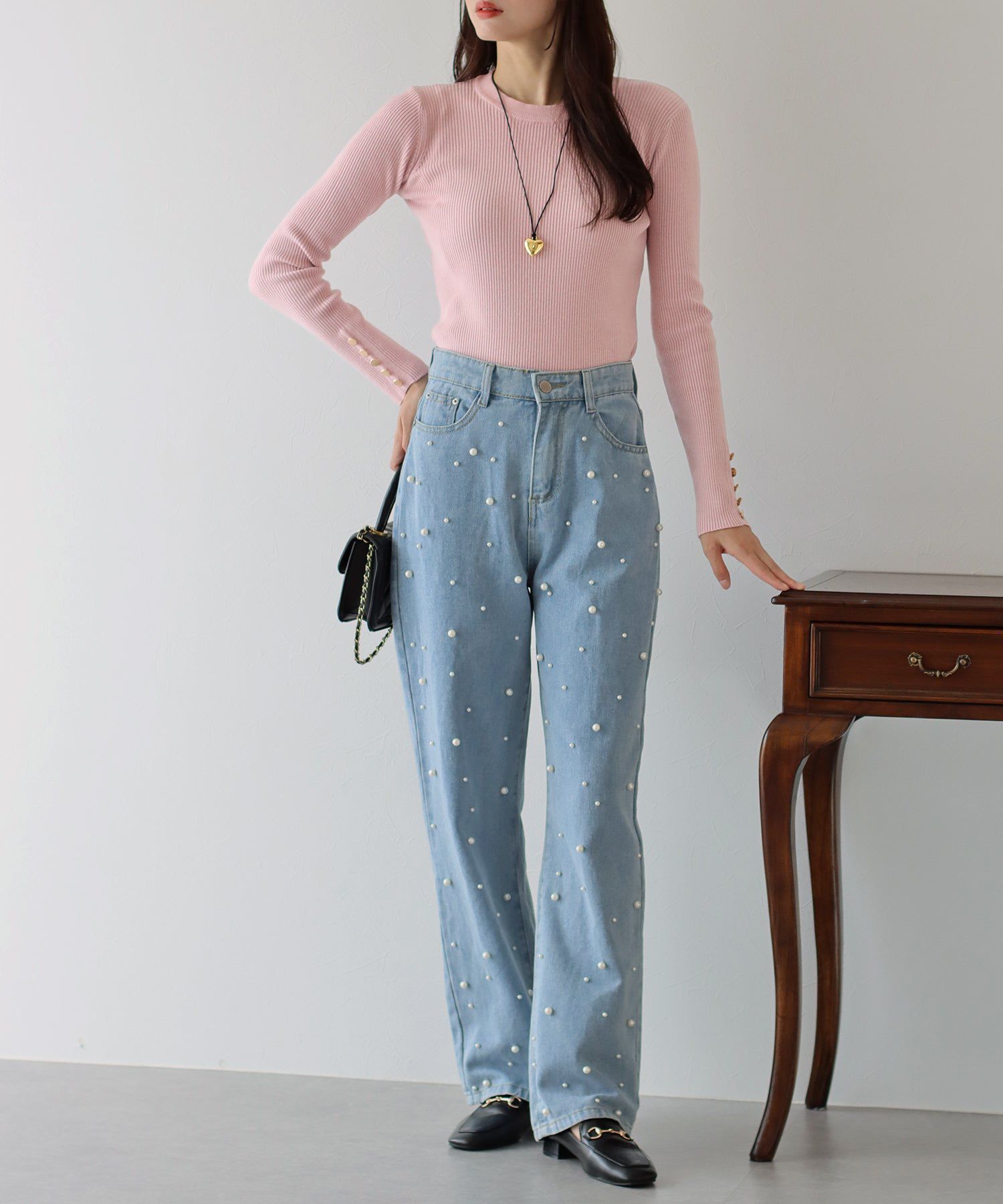 日本 BLUE EAST - 時尚金釦羅紋針織上衣-墨綠