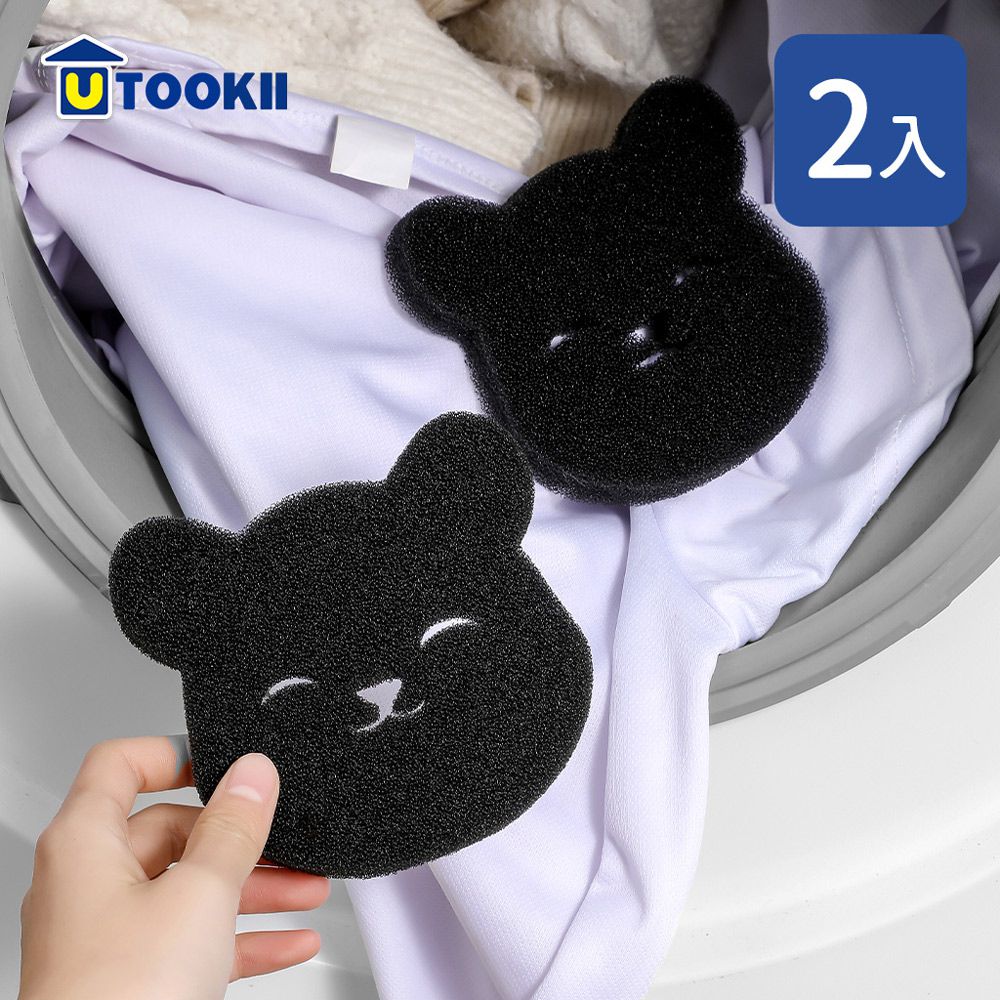 造型毛絮吸附洗衣海綿-2入-小熊款