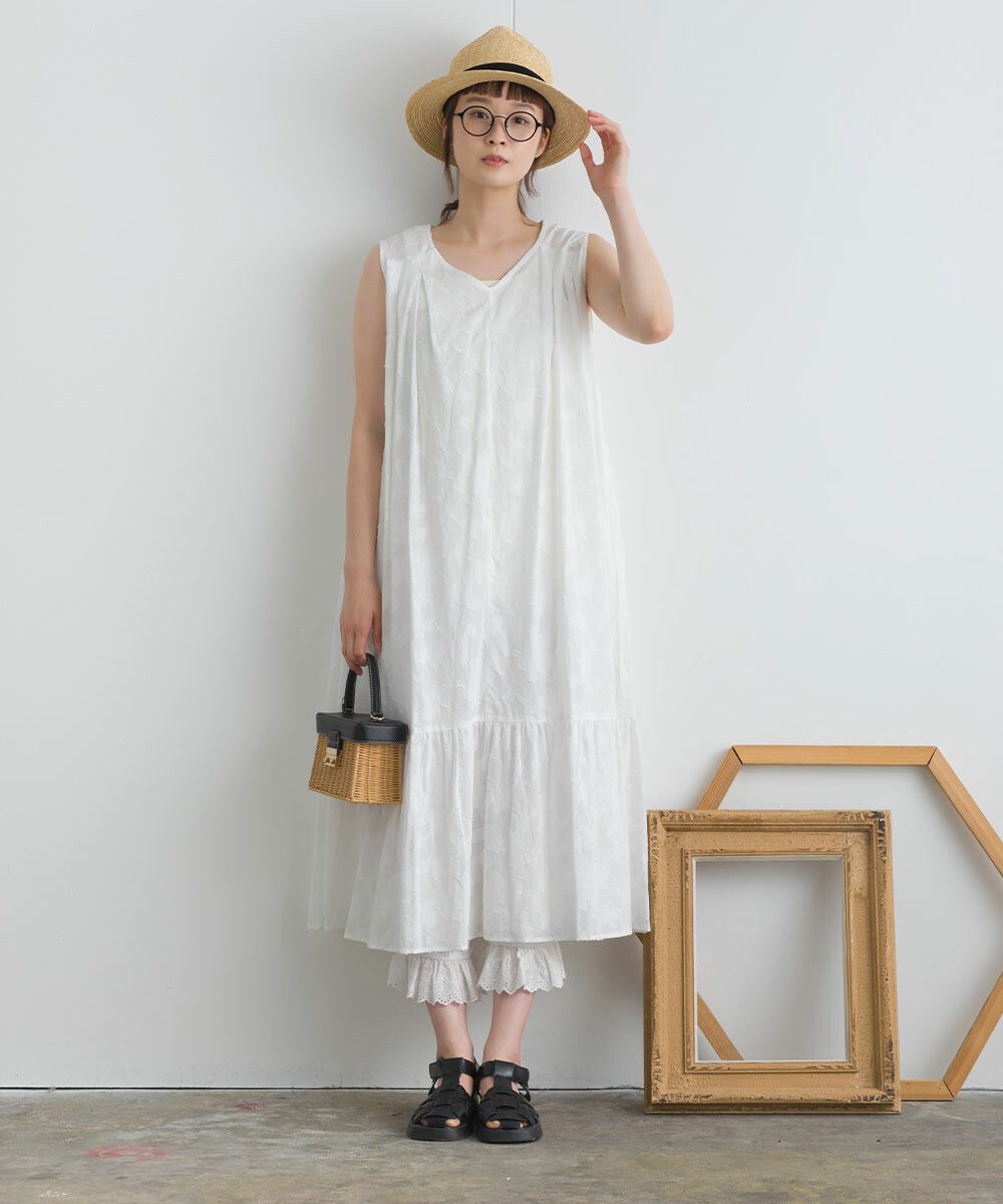 日本女裝代購 - 純棉緹花柔軟無袖洋裝-芥末黃