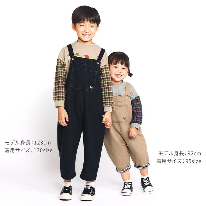 日本 ZOOLAND - 胸前大口袋舒適好穿吊帶褲-格紋內襯-海軍藍