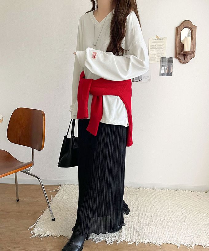 日本 Classical Elf - Java 簡約顯瘦V領長袖上衣-燕麥灰