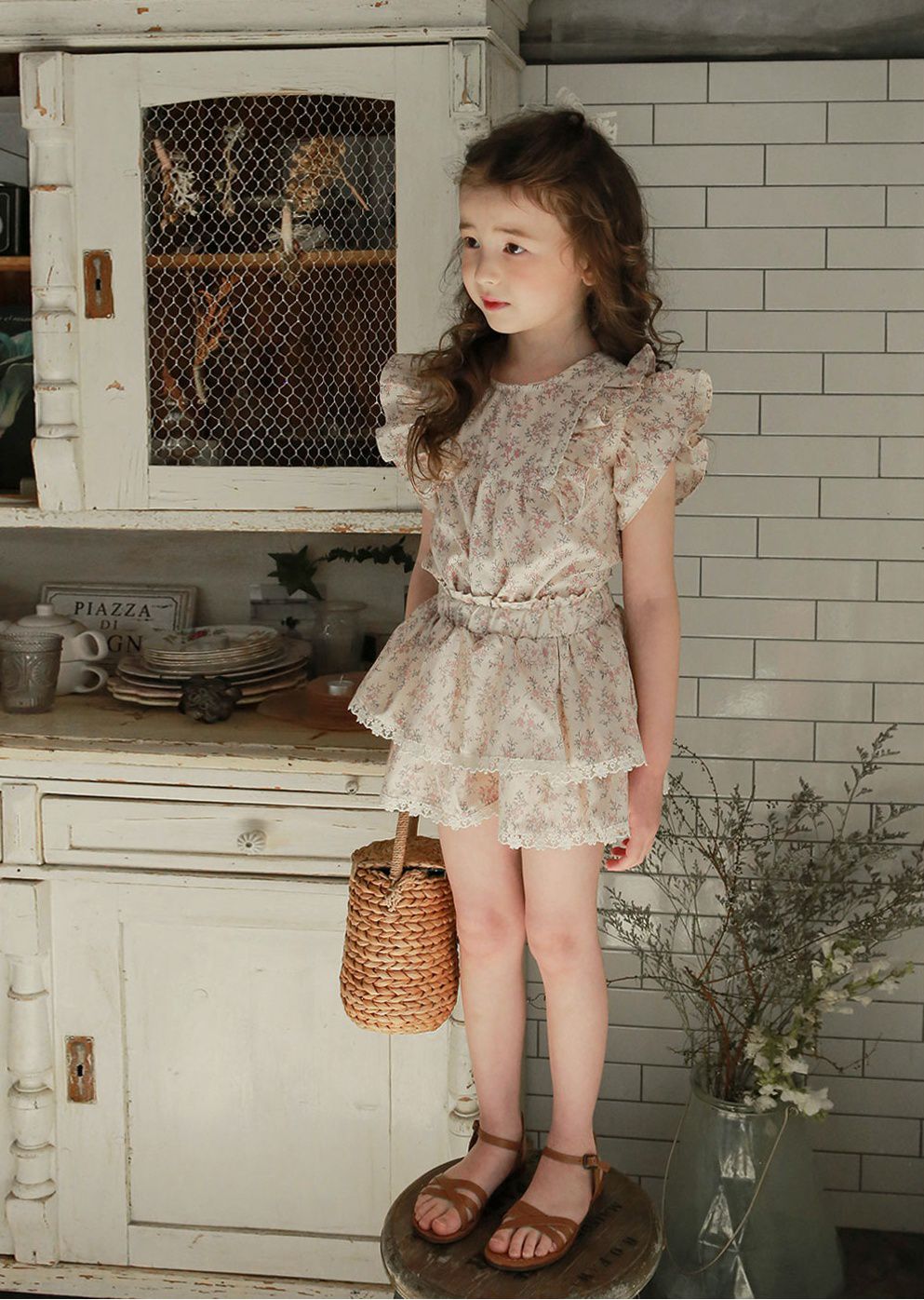 韓國 PuellaFLO - 雙層荷葉袖碎花上衣-粉紅花