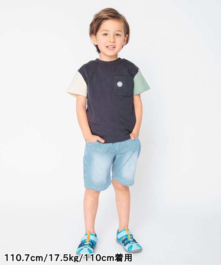 日本 BREEZE - 百搭舒適圓領短袖上衣-條紋-萊姆綠