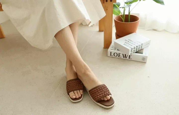 韓國 PINKELEPHANT - 編織網狀感拖鞋(5cm)-焦糖棕