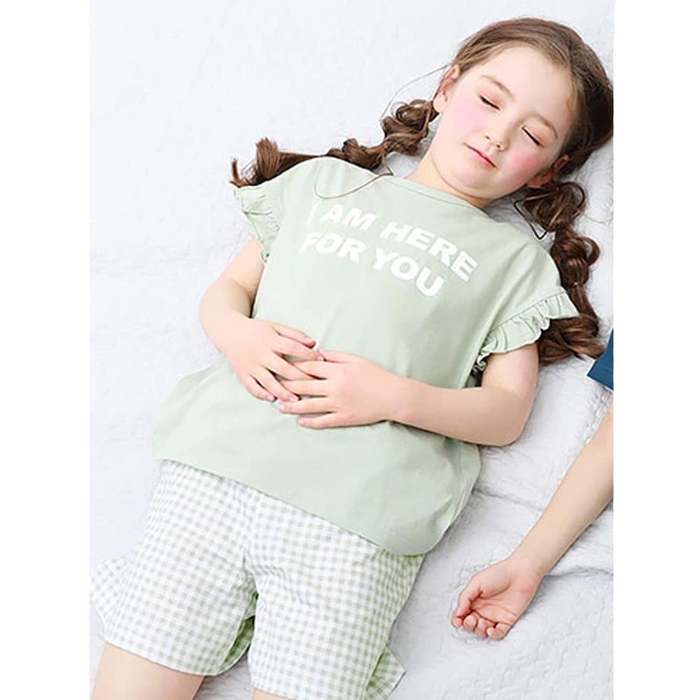 日本 devirock - 純棉舒適短袖家居服/睡衣-格紋-淺綠
