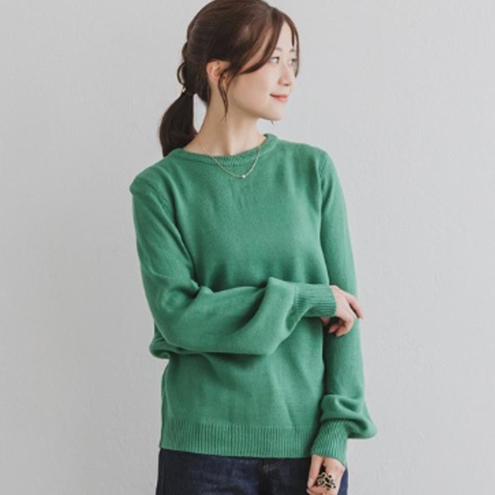 日本 ihuu - 大蕾絲領明亮針織長袖上衣(領可拆)-綠