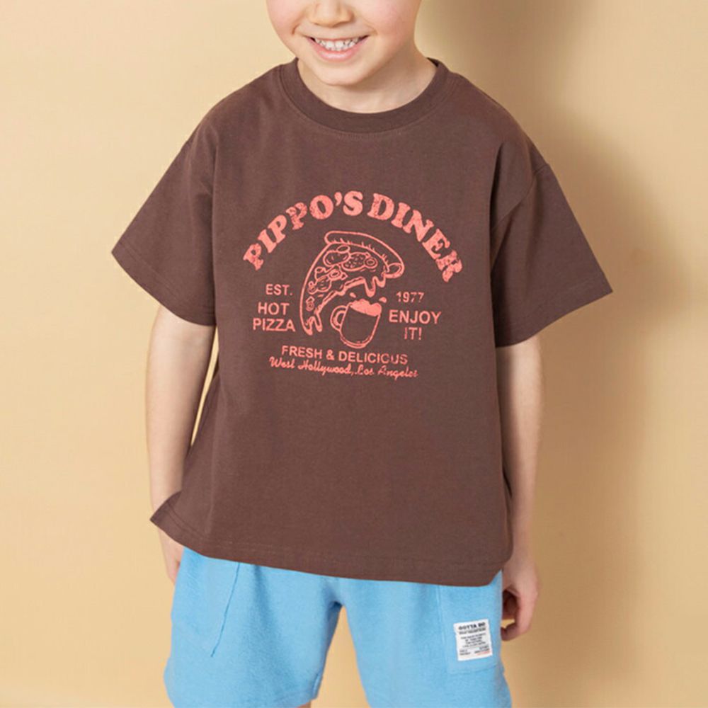 100%天竺棉清爽短袖上衣-享受披薩-咖啡