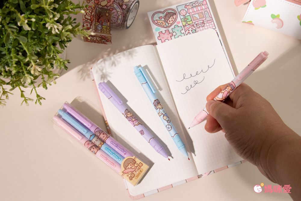 小麻糬按壓式0.5mm中性筆(3入)-寵物系列-黑色