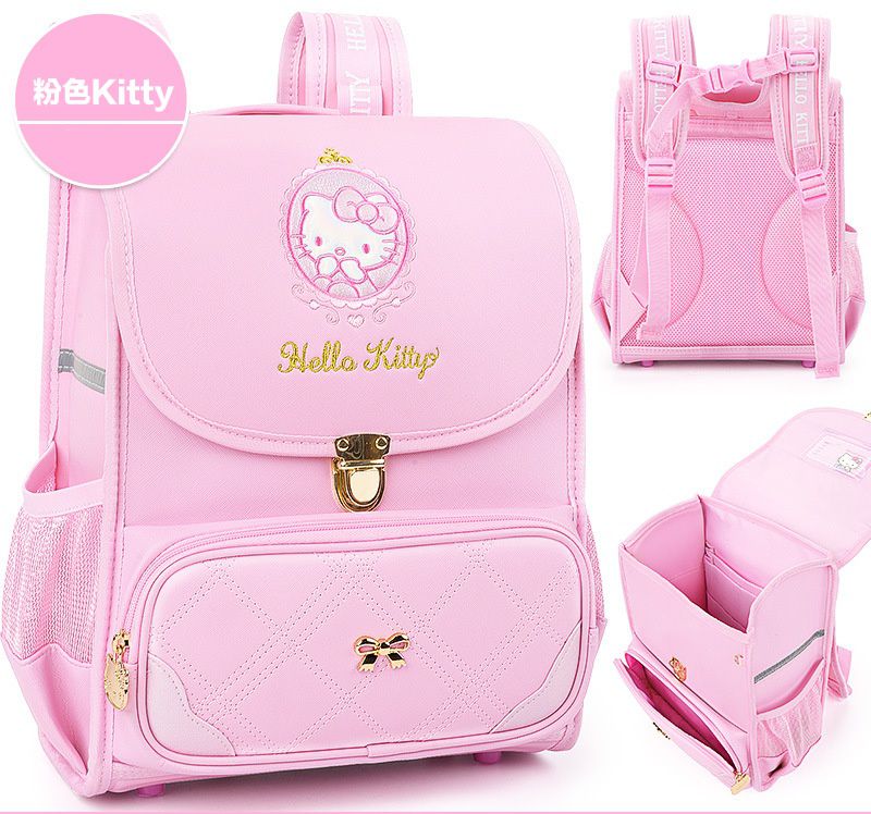 翻蓋式減壓書包-卡通人物Kitty-深藍色x粉色 (建議身高110-140cm)