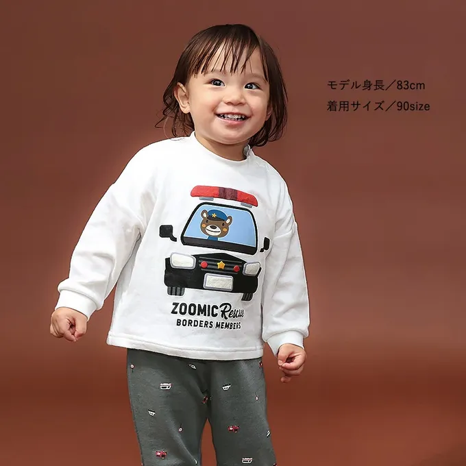 日本 ZOOLAND - 熊熊救援隊 車車印花長袖上衣-消防車-紅