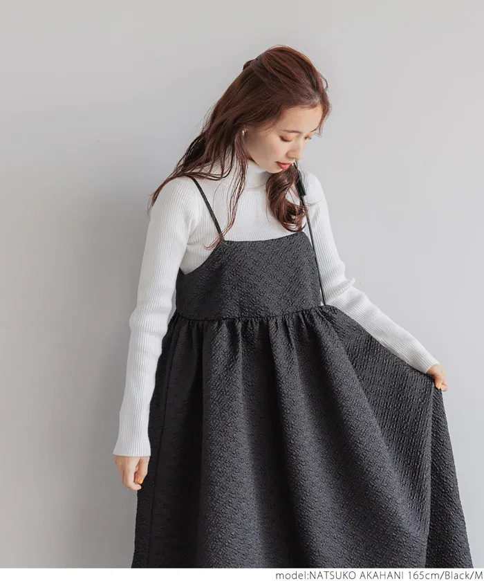 日本 COCA - 經典立體雲朵皺縮吊帶裙-大人-簡約黑