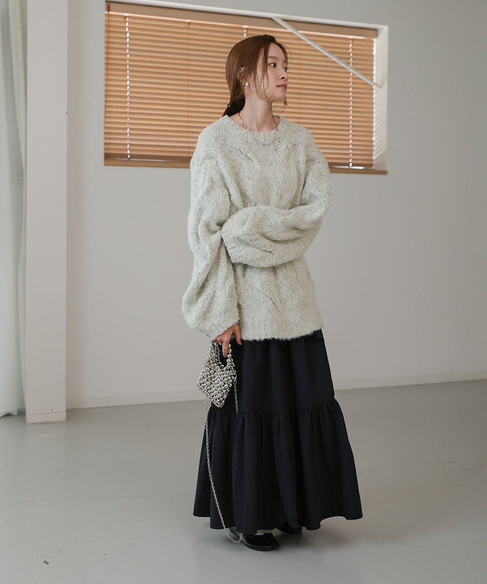 日本 Bab - 季節感立體麻花大寬袖針織上衣-深灰