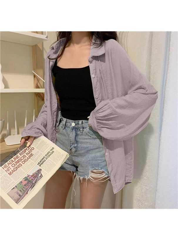 日本 GRL - 嫘縈混透膚澎澎長袖襯衫/薄外套-白