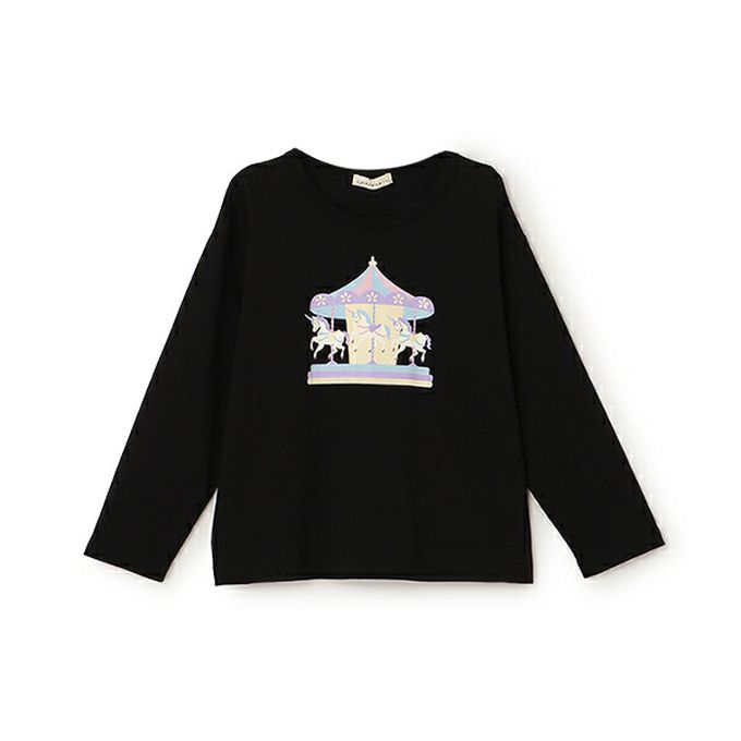 日本 Lycee mine - 100%棉 可愛少女印花長袖上衣-旋轉木馬-奶油黃