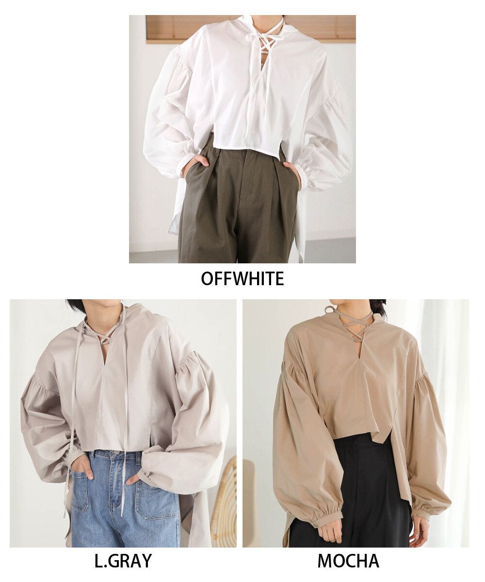 日本 Bab - 前短後長設計感綁帶上衣-簡約白