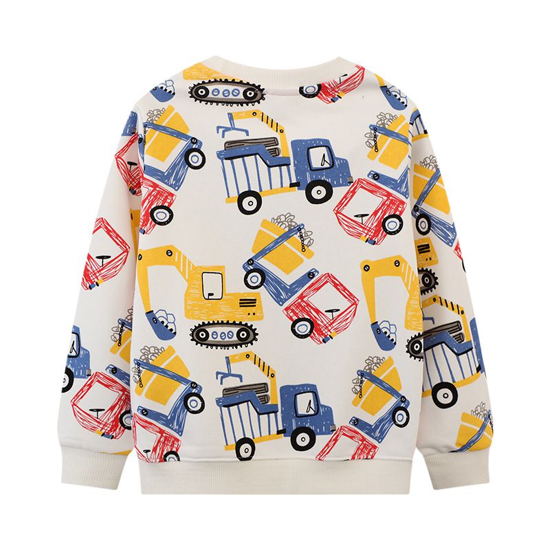 Jumping meters - 圓領棉質長袖上衣/大學T-英文字塗鴉工程車-米白色