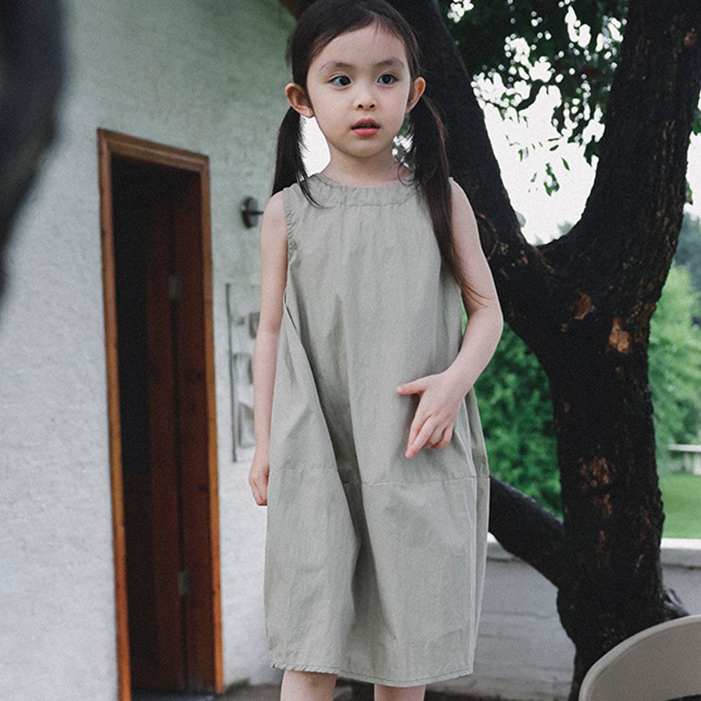 純棉山系簡約無袖洋裝-綠色