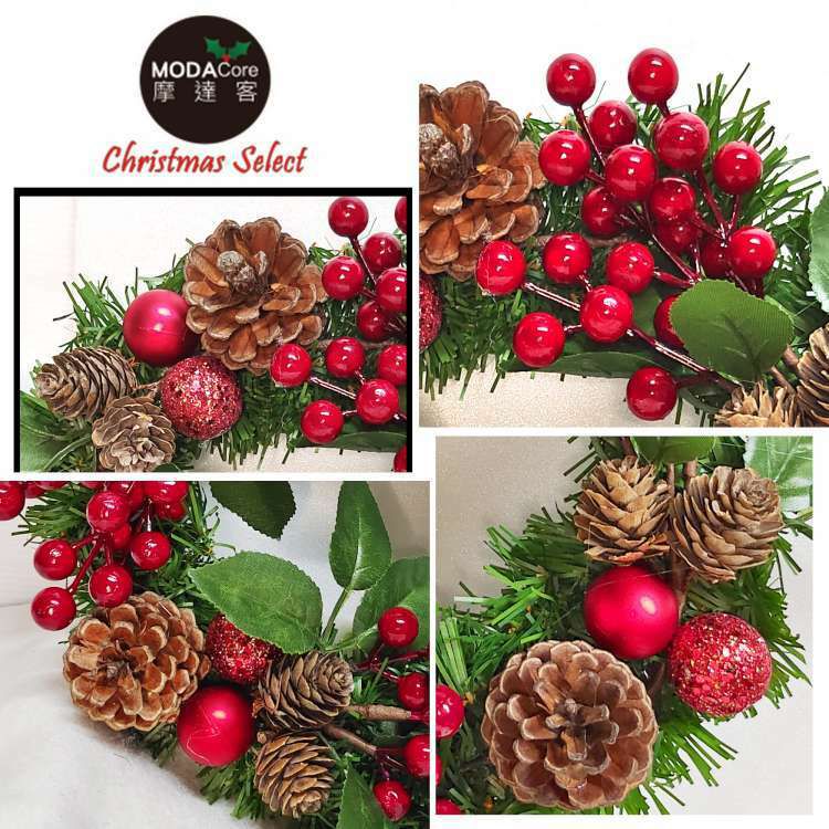MODACore 摩達客 - 耶誕-台製歐風典雅10吋大地盛宴紅球果松果聖誕花圈_福臨圈(免組裝/台灣設計手工藝製) 本島免運費
