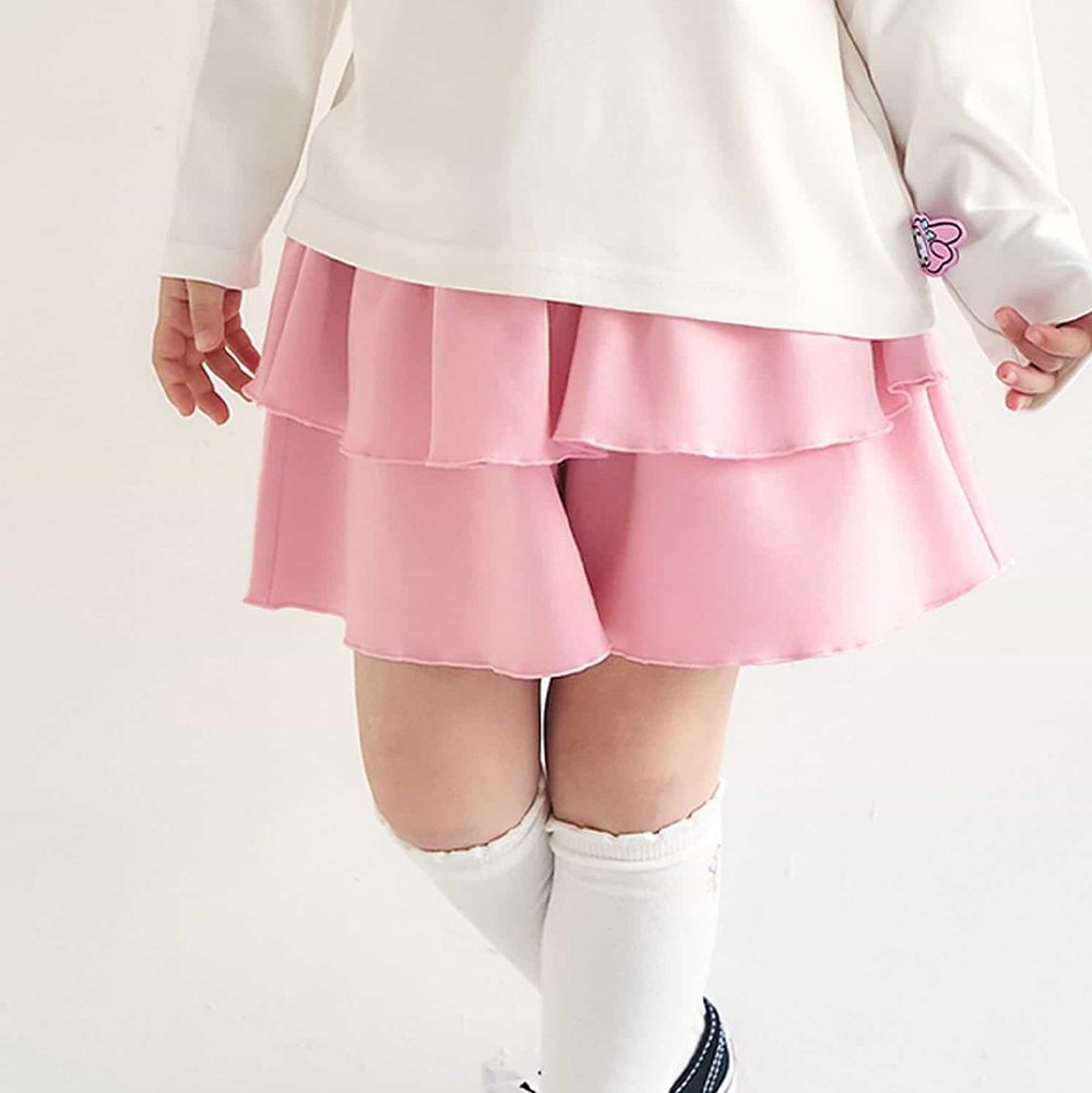 俏麗分層荷葉輕盈短褲-粉紅