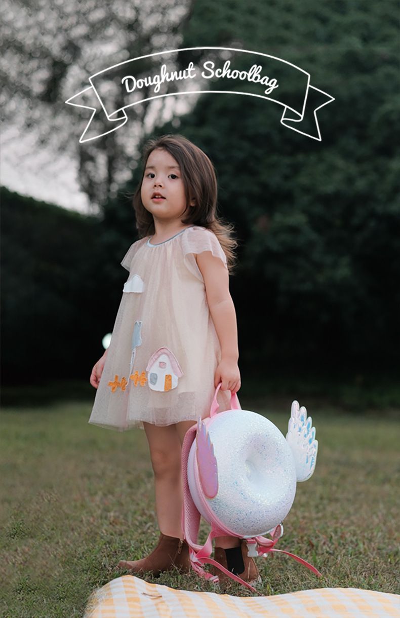 透氣減壓兒童後背包/甜甜圈包-彩虹-粉色 (27.7x12.6x11.5cm)-適合3歲以上