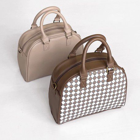 日本 Chepeli - 2way仿皮迷你波士頓手提包/側背包-100. 格紋圖騰咖啡 (18x23x10cm)