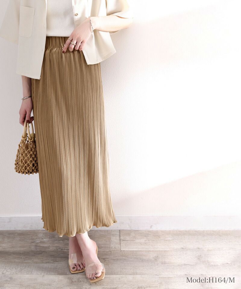 日本 Classical Elf - 經典楊柳百摺直筒裙-米杏