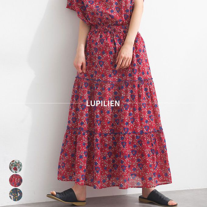 日本 Lupilien - 100%印度棉 華奢滿版印花分層長裙-紅系