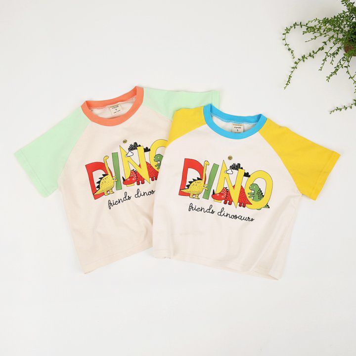 韓國 Hanab - DINO王國拼接色純棉T-黃
