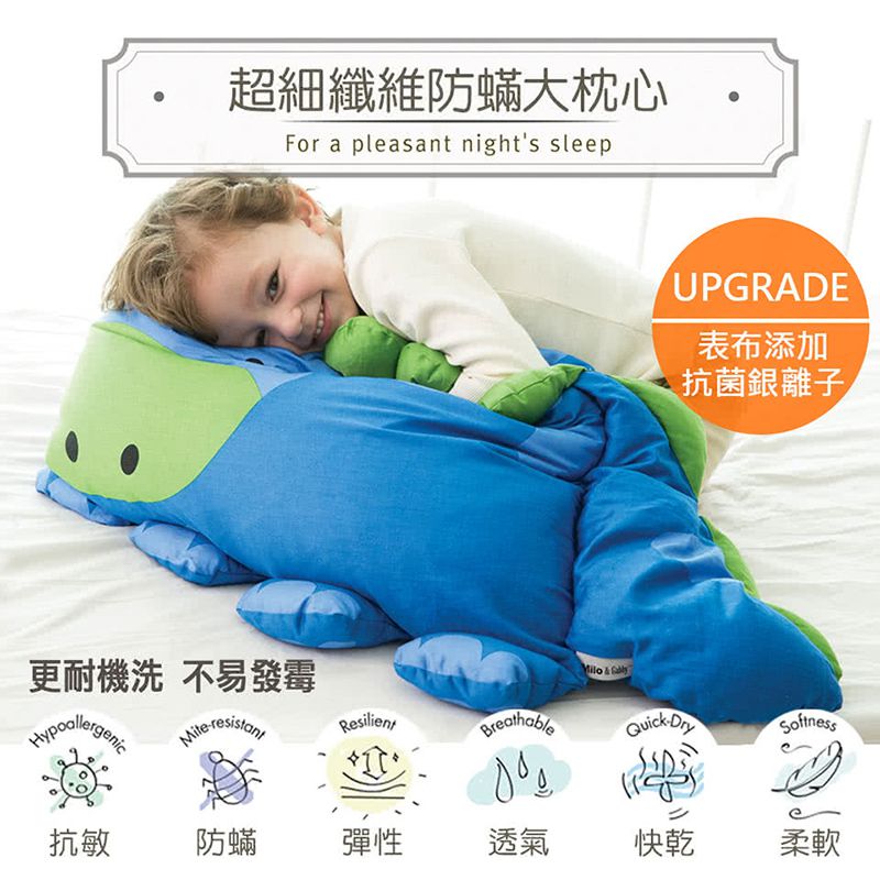 美國 Milo & Gabby - 動物好朋友-可水洗防蹣枕心+枕套組-LONNIE小獅王 (大枕-2歲以上)