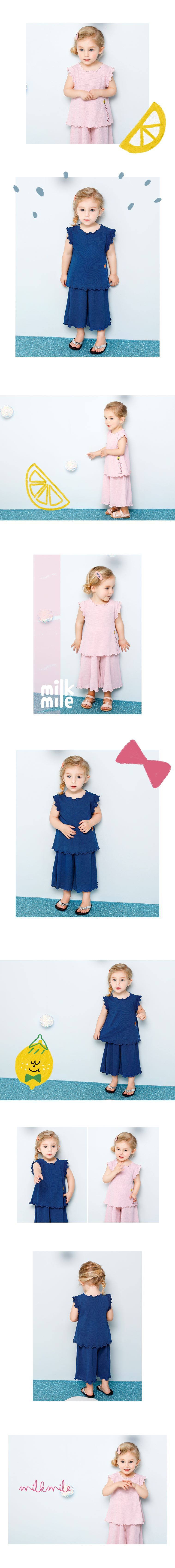 韓國 milk mile - 卷卷邊皺褶感寬褲套裝-藍