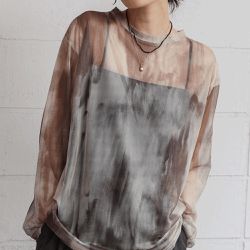 日本 Bab - 雲彩風格透膚美型長袖上衣-灰綠