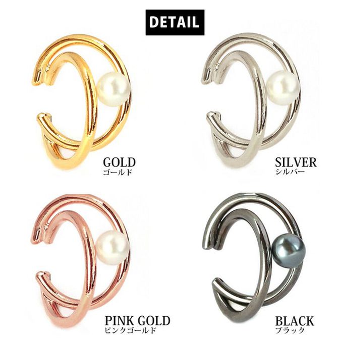 日本 Melody Accessory - 日本製 單顆珍珠線條耳骨夾-銀