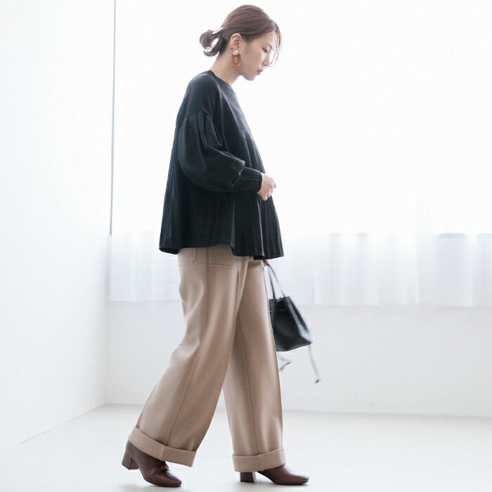 日本 ihuu - A字顯瘦百摺氣球袖針織上衣-黃