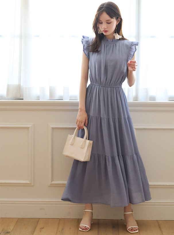 日本 GRL - 清新夏日收腰飛飛袖洋裝-星塵藍