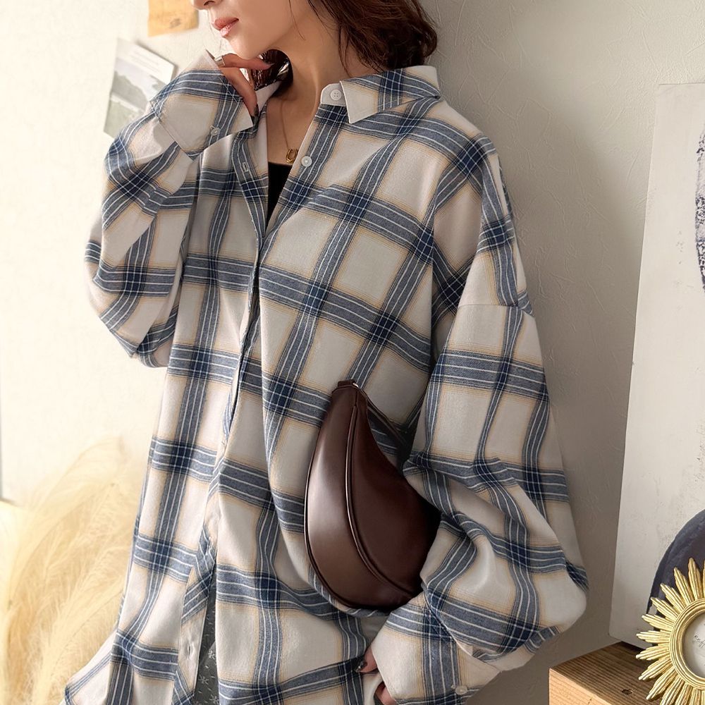 經典百搭寬鬆感絨面襯衫-灰藍