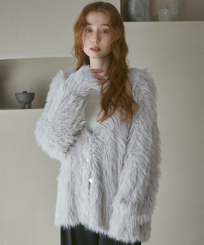 日本 Bab - 奢華毛海愛心扣前後2way開襟衫-短版-象牙