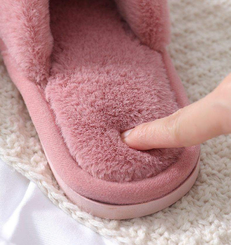 毛毛保暖室內拖鞋-交叉綁帶款-粉色